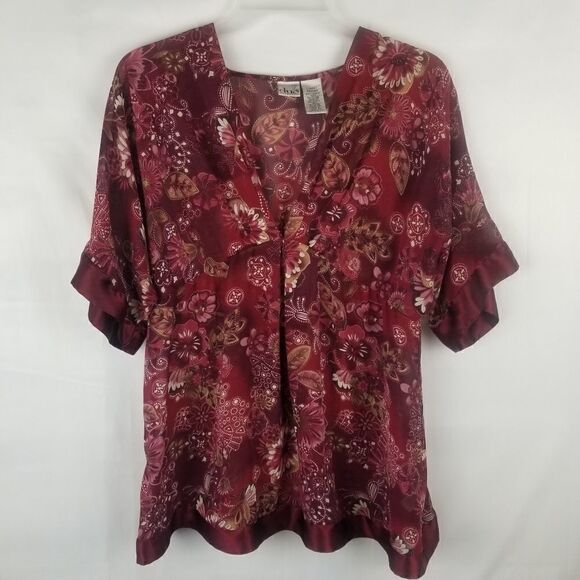 DUO MATERNITY SIZE L. 100% POLYESTER. BEAUTIFUL BURGANDY FLORAL W/SATIN LIKE HEM - Picture 8 of 15
